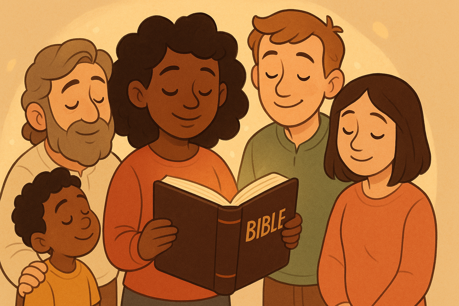 animated characters with a Bible